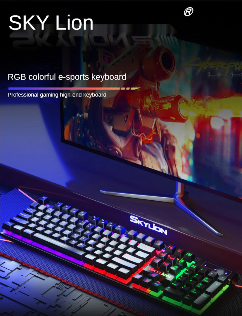 Kit 4 em 1 para Gamers: Teclado com Fio, Mouse, Headset e Mousepad, todos com Iluminação RGB