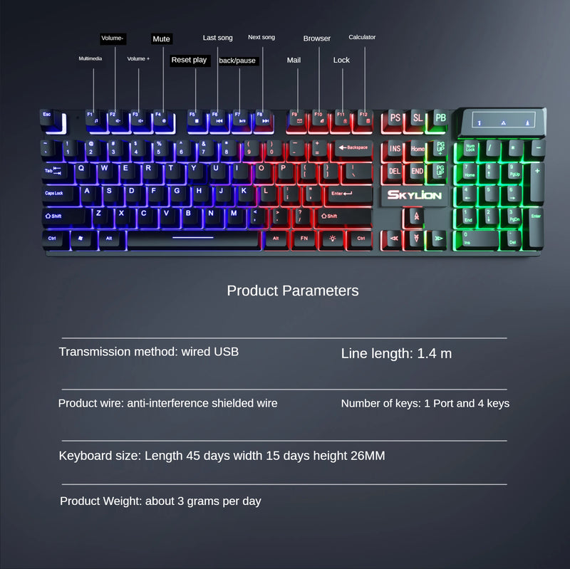 Kit 4 em 1 para Gamers: Teclado com Fio, Mouse, Headset e Mousepad, todos com Iluminação RGB