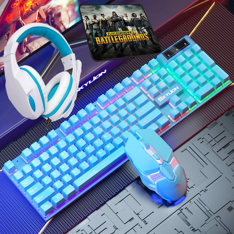 Kit 4 em 1 para Gamers: Teclado com Fio, Mouse, Headset e Mousepad, todos com Iluminação RGB