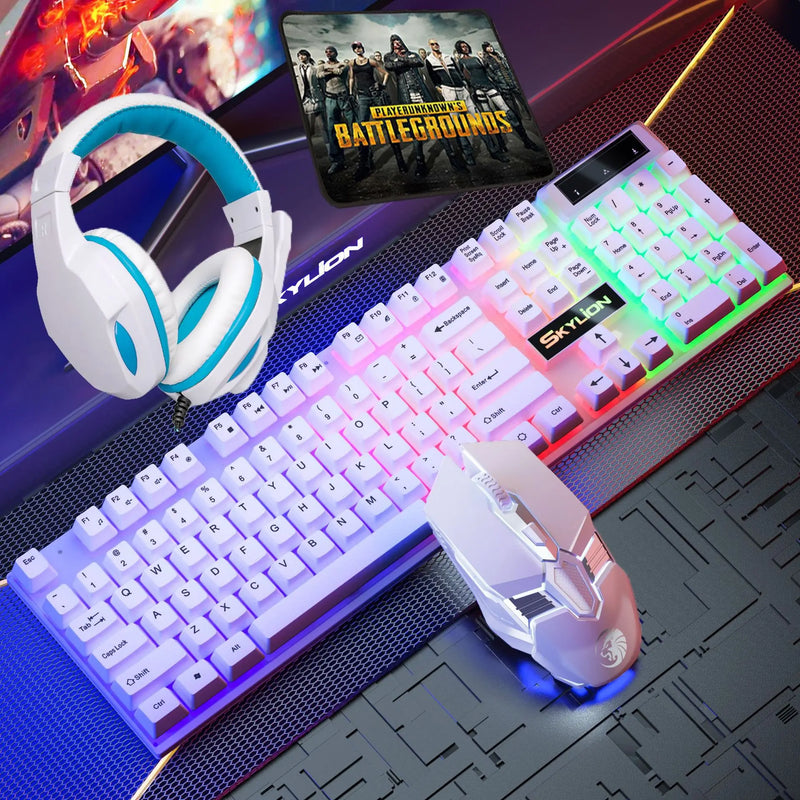 Kit 4 em 1 para Gamers: Teclado com Fio, Mouse, Headset e Mousepad, todos com Iluminação RGB