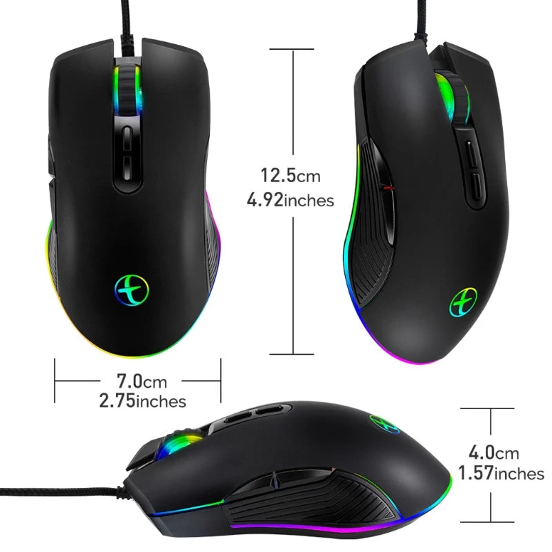 Mouse Laptop PC Computer Replacement Mouse Optical Gaming USB Mouse with RGB LED