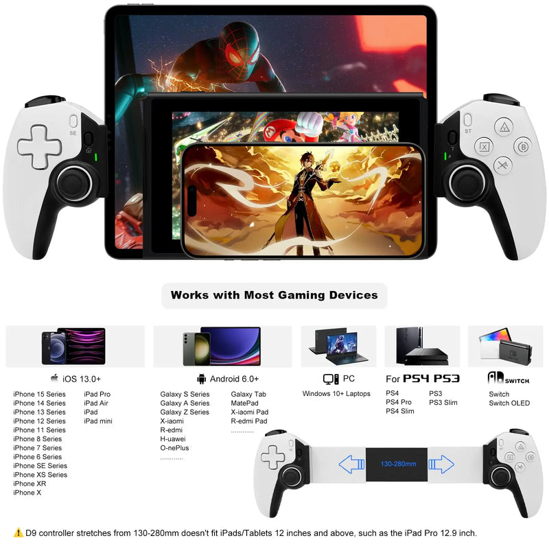 Novo Controle de Jogo Móvel D9 - Sem Fio Bluetooth para PC, Tablet, Switch, PS3 e PS4 com Controle Somatossensorial Dual Hall