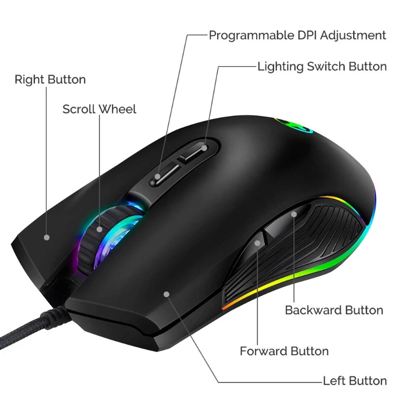 Mouse Laptop PC Computer Replacement Mouse Optical Gaming USB Mouse with RGB LED