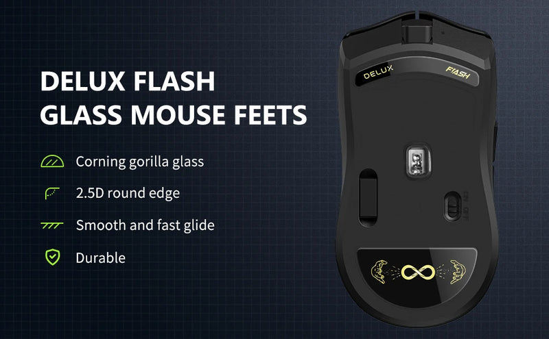 Mouse Gamer Sem Fio Delux M800 PRO PAW3395: Conexão Tri-Mode (Bluetooth e Wireless), 26.000 DPI