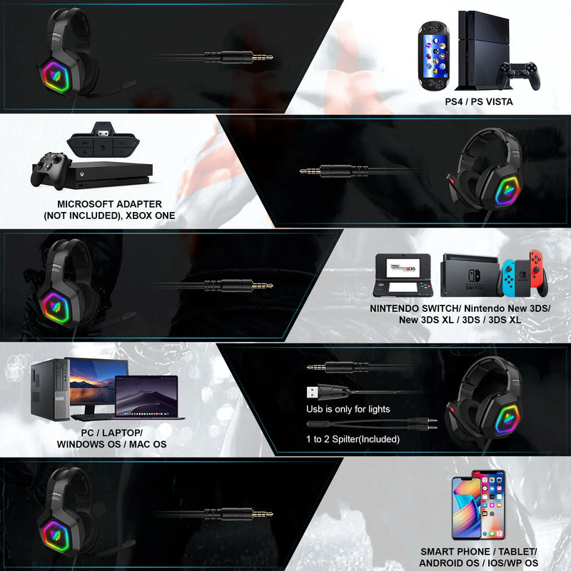 ONIKUMA K10 Headset Gamer Profissional Som Surround RGB Microfone 3.5MM com Fio para CS
, PC, XBOX, PS4.