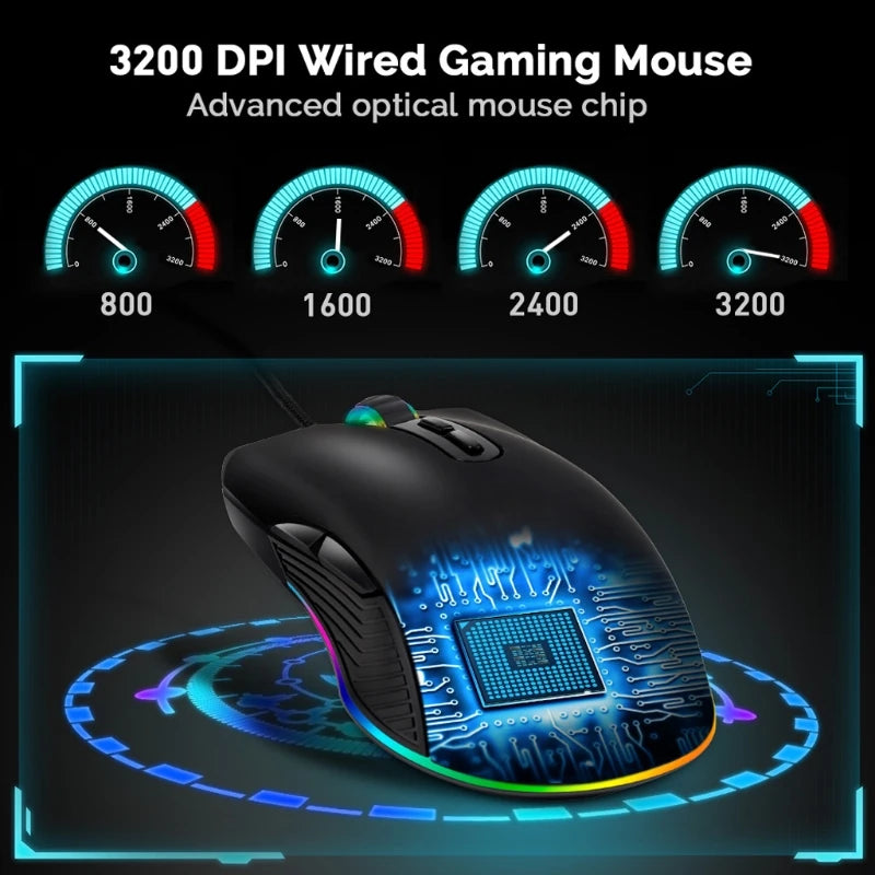 Mouse Laptop PC Computer Replacement Mouse Optical Gaming USB Mouse with RGB LED