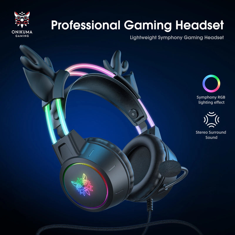 Fone de Ouvido Gamer ONIKUMA com Fio, Microfone HD, Som Surround, Alto-Falante de 50mm, Headset Over-Ear para PC Gamer.