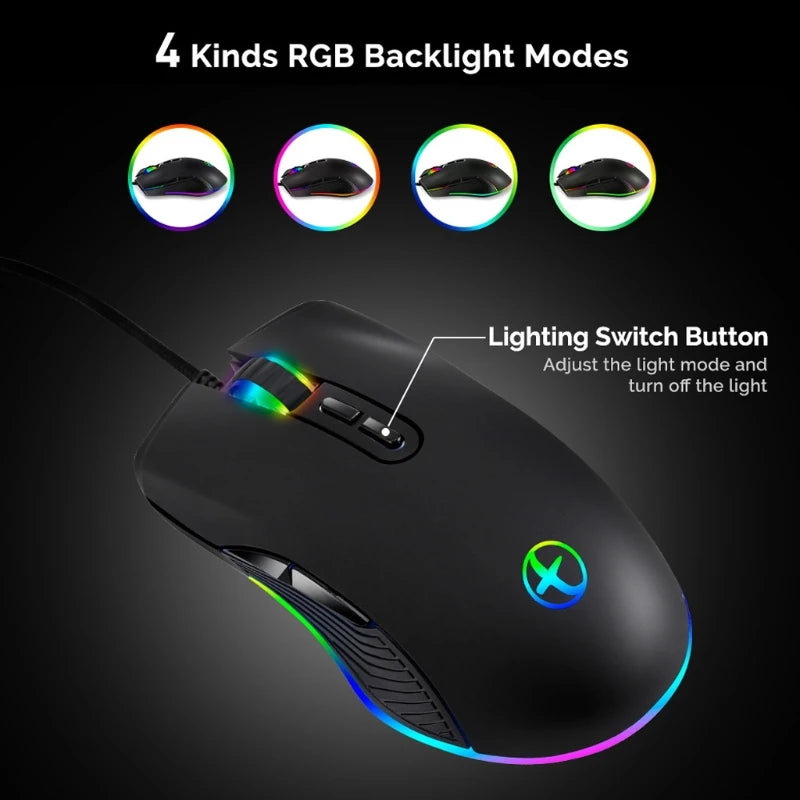 Mouse Laptop PC Computer Replacement Mouse Optical Gaming USB Mouse with RGB LED