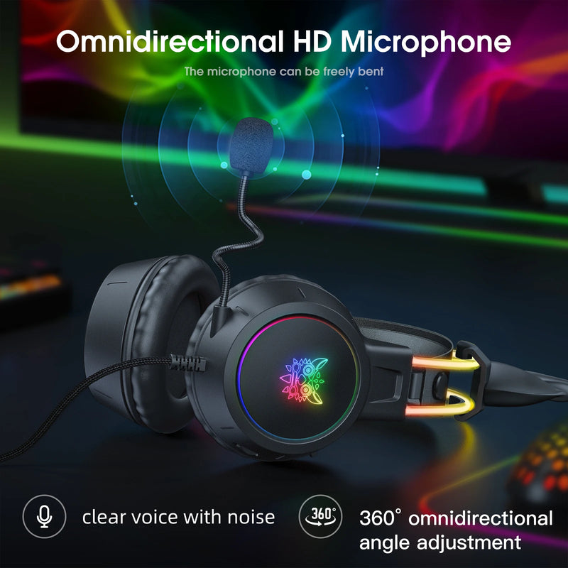 Fone de Ouvido Gamer ONIKUMA com Fio, Microfone HD, Som Surround, Alto-Falante de 50mm, Headset Over-Ear para PC Gamer.