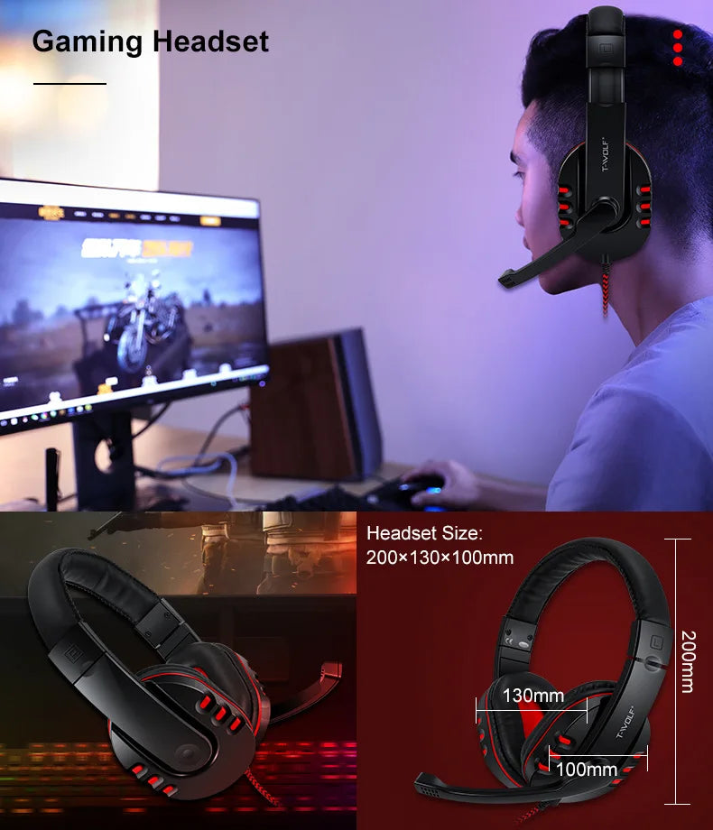 Conjunto Oulylan T-WOLF 4 em 1: Teclado, Mouse, Headset, Mouse Pad – Acessórios para Computador com Iluminação