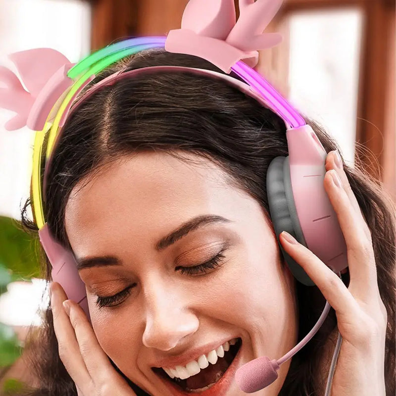 Headphones com orelhas de gato, luzes coloridas e microfone. Ideal para PC e Xbox.