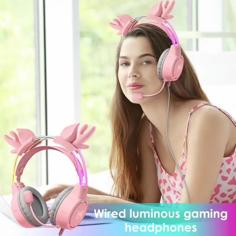 Headphones com orelhas de gato, luzes coloridas e microfone. Ideal para PC e Xbox.