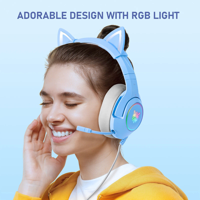 ONIKUMA K9 Azul Gaming Headset com Luz RGB e Microfone Retrátil, Headset Gamer para PC