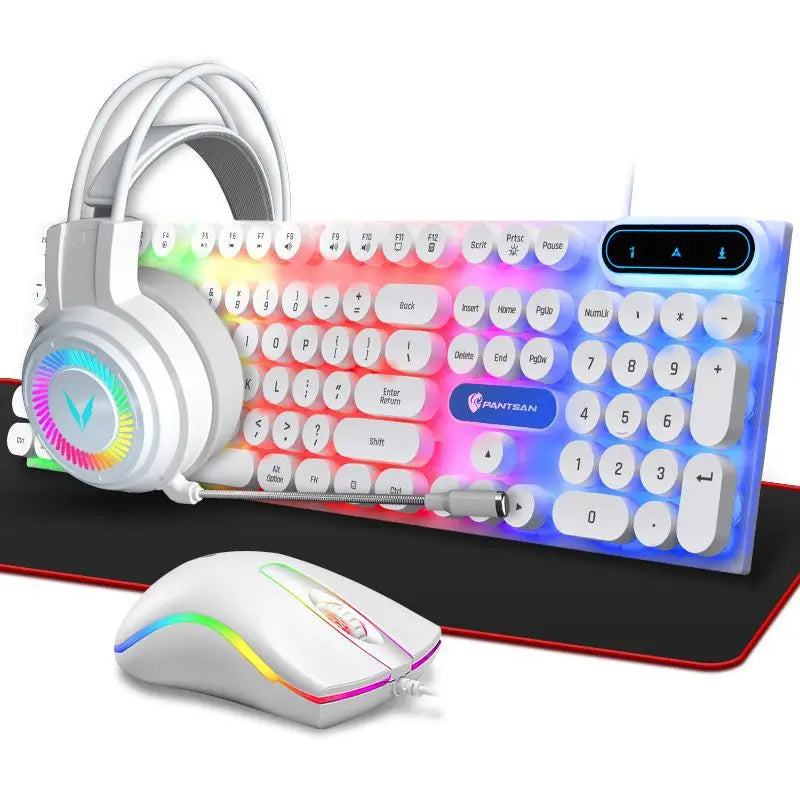 Combo 4 em 1 E-sports para Gamers: Teclado, Mouse, Headset e Mousepad, com Conexão USB com Fio e Iluminação RGB LED. Ideal para PC Gamer.