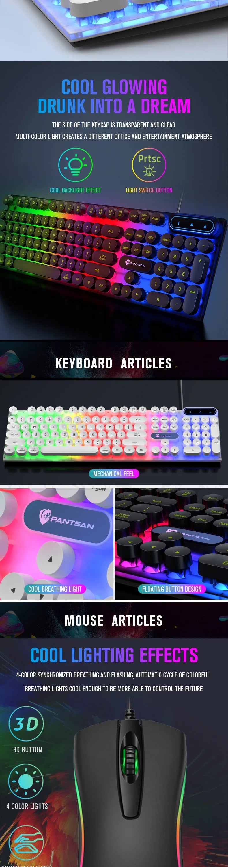 Combo 4 em 1 E-sports para Gamers: Teclado, Mouse, Headset e Mousepad, com Conexão USB com Fio e Iluminação RGB LED. Ideal para PC Gamer.